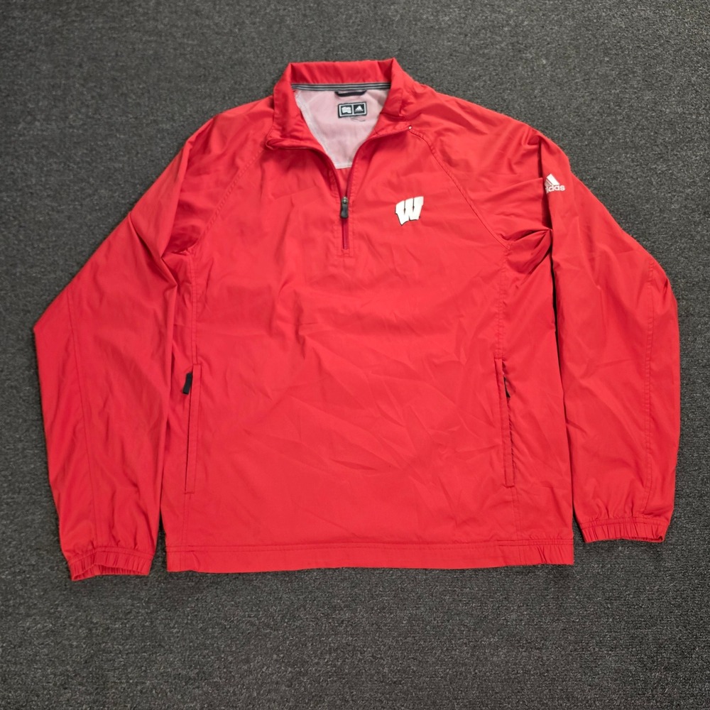 Adidas Wisconsin Badgers Quarter Zip Windbreaker Mens XL Red ClimaProof Jacket